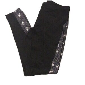 Lularoe Jordan Womens Sz XL Ankle Leggings Athletic Black Nautical Anchor Pants